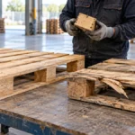 Contrôle de deux palettes en bois, dont une présente une planche cassée